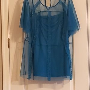 NWOT Lane Bryant Dainty Sheer Teal Blouse with Tank Size 26/28